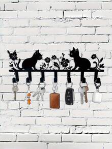1 buah Gantungan Kunci Motif Kucing Lucu, Gantungan Dinding, Logam, Cat Mengkilap, Rak Kunci Dekoratif, Anti Karat, Kokoh, Hemat Ruang, Organizer untuk Ruang Tamu, Kamar Mandi, Ruang Ganti, Lorong, Hadiah untuk Pecinta Hewan Peliharaan, Teman, Keluarga - Hitam - View 4