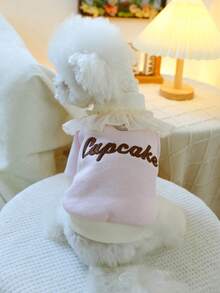 PETSIN 1pc Cat And Dog Universal Clothing, Embroidered Cupcake Lace Ruffle Collar Pet Hoodie, Suitable For Daily Walks, Home Wear, Sweet Cake Style Pet Photos - Pink - View 10