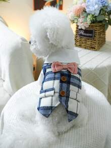 PETSIN 1pc Gentleman Groom Vacation Two Pet Dresses, Comes With Traction D-Ring Dog Dress Up, Small Dog Cat Dog Universal Clothes, Wedding Birthday Photo Casual Clothing - Blue - View 7