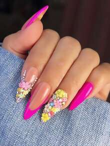 Este Conjunto de Arte de Unhas com 12 Compartimentos de Mistura Aleatória de Flores e Strass é Adequado para Salões de Unhas DIY, Festas na Praia, Férias de Verão e Uso Diário. Ele Apresenta um Brilho Cintilante, Aplicação Fácil, um Efeito 3D Elevado e um Visual. - Multicolorido - Visão 5