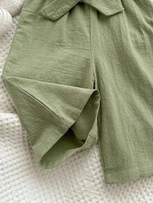 SHEIN Baby Girl Button Front Belted Cami Jumpsuit - Mint Green - View 4