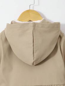 SHEIN 女童冬季外套，卡其色連帽時尚夾克，適合日常休閒穿著 - 駝色 - 查看 4