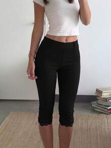 Firerie Women's Elegant Casual Sexy Spring Summer All Season Solid Black High Waist Leggings, Knitted Waist-Cinching Slim Fit Fashionable Versatile Night - Black - View 4