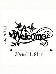 1PC Modern Iron Welcome Sign Hanger Durable Indoor Outdoor Decor With Branch Bird Silhouette Pattern Rustproof Elegant Handmade Art Piece For Living Room Kitchen Garden Office Front Door Home Decoration Gift - Black - View 2