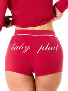 BABYPHAT Sporty Jersey Booty Shorts With Color Block Panels, Drawstring Waist, And Logo Script Detail - Red - View 6