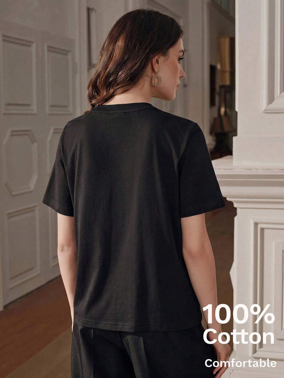 Anewsta Anewata Spring/Summer Minimalist Round Neck Short Sleeve Jellyfish Bead Embroidery Pattern Holiday Versatile Commute Casual Comfortable 100% Pure Cotton Women's T-Shirt