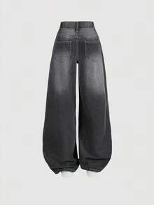 SHEIN ICON 女士休闲前扣口袋宽松牛仔裤 - 灰色 - 查看 2