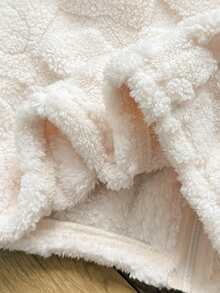SHEIN Tween Girl Casual Versatile Heart Pattern Fuzzy Long Sleeve Stand Collar Jacket , Fall/Winter - White - View 6