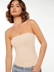 SHEIN BASICS 女上衣，外出上衣/夏季/露肩上衣 女款上衣 - 卡其色 - 查看 7