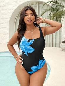 SHEIN Swim 大尺碼女款花卉印花時尚連身泳衣，適合度假 - 彩色 - 查看 7