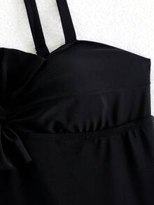 Swim Oasis OASIS Plus Size Vacation Swimwear Set, Black Print Sheer Cover-Up + Twist One-Piece Swimsuit 2 Pieces Set Beach Beige Summer Sexy Elegant - Black - View 4