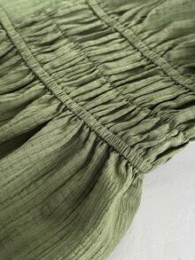 Elenzga Plus Size Elegant Romantic Elegant Round Neck Ruffle Sleeve Side Ruched Fitted Dress - Green - View 8
