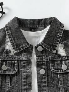 SHEIN 少女淺藍色牛仔背心與百褶裙兩件套，學院風 Y2K 時尚，舒適柔軟棉質牛仔布，帶有破洞磨損與水洗效果，短版剪裁，適合返校、音樂節、日常外出、上學通勤、派對、度假，休閒可愛百搭，春夏新品 - 灰色 - 查看 3