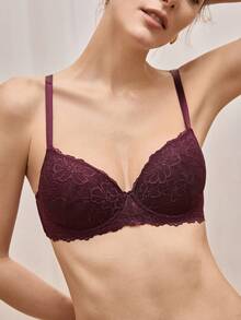 Bralution 1pc Women's Floral Lace Fashion Underwire Bra Lingerie - Purple - View 5