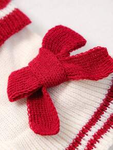 PETSIN 1pc Red And White Striped Knitted Pet Yarn Skirt, Fold Over Collar, Three-Dimensional Knitted Bow, Ruffle Edge Warm Dog Sweater, Suitable For Small Cats And Dogs In Autumn And Winter, Suitable For Daily Walking, Home, Christmas Dressing - burgundy strips - View 8