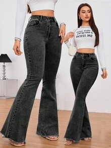 SHEIN Tall 女款休閒純色牛仔褲，簡約時尚，適合日常穿著，高個女性適用 - 黑色 - 查看 3