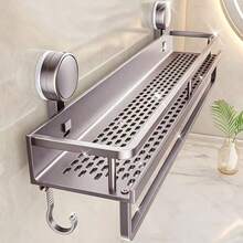 1pc Suction Cup Bathroom Storage Rack, No Drilling Needed Aluminum Shower Caddy - Wall Mounted Space Saving Organizer For Shampoo, Conditioner And Bath Essentials - multicolor - View 3