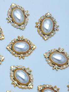 50/30Pcs Oval Crystal Stones And Faux Pearl Decorations, DIY Jewelry Making Supplies For Home And Apparel - multicolor - View 5