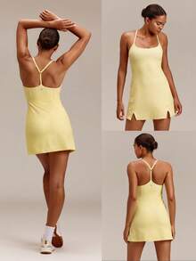 GLOWMODE FeatherFit™-Air Elevate A-Line Built-In Peekaboo Short Pocket Mini Slip Dress Low Impact Daily Summer Quick Dry Moisture Wicking - French Vanilla - View 9