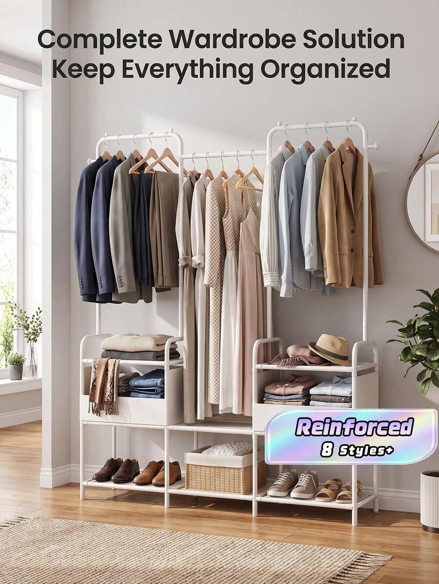 1pc Assembled Wardrobe Cabinet, Reinforced Iron Frame Clothes Rack For Home Bedroom, Clothing & Miscellaneous Storage, Modern Design, Durable - Multicolor - View 1