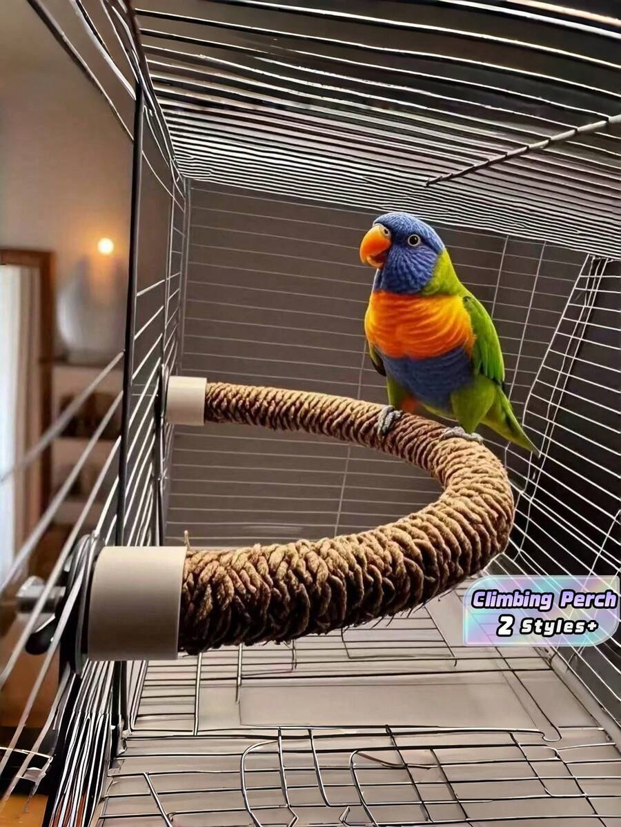 1PC Multifunctional Climbing Chewing Perch Stand Biting Toy Rustic Brown Bird Cage Accessories For Parrots Macaws Cockatiels Lovebirds Conures Hanging Swing Playground Equipment Exercise Promotes Beak Claw Activity