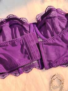 Crystal Vow 1pc Romantic Embroidered Detachable Transparent Strap Underwire Bra - Purple - View 4