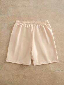 HIMLAND Pantalones cortos de hombre con cintura de cordón, bolsillos y rayas tejidas - Albaricoque - Ver 3