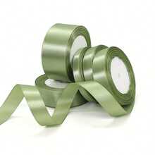 1pc 22cm/8.66inch Sage Green Satin Ribbon, Multiple Sizes Available:1cm/1.5cm/2cm/2.5cm/4cm/5cm, Silk-Like Satin Ribbon, Morandi Color, Handmade Ribbon For Wedding Bouquet Packaging, Fade-Resistant, Anti-Static, DIY Hair Accessory Material - sage green - View 4