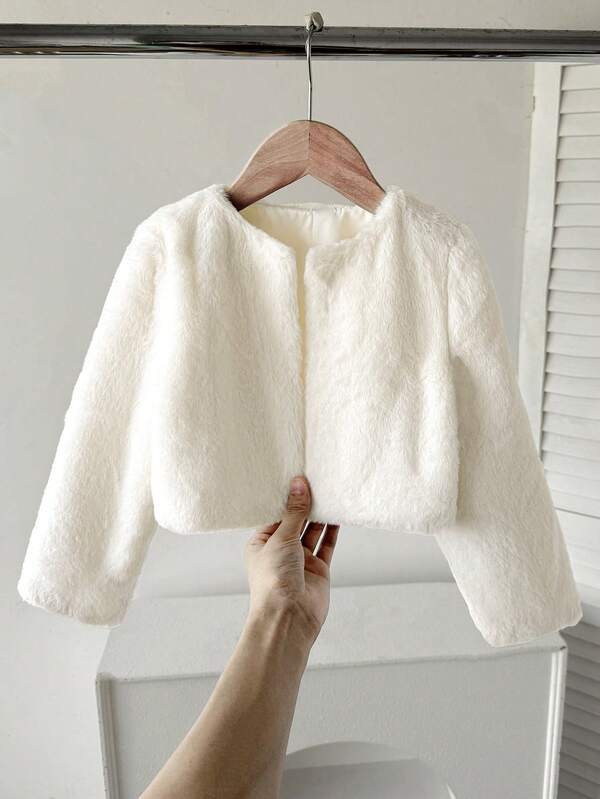 SHEIN Young Girl Young Girl Autumn/Winter Minimalist Faux Fur Coat, Suitable For Party, Street Wear