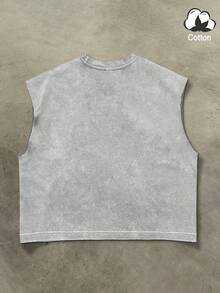 Manfinity Roghcode Men's Vintage Graphic Print Washed Tank Top, Holiday - Grey - View 2