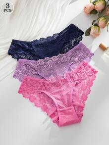 SHEIN 浪漫性感蕾絲女款三角內褲 3件組 - 彩色 - 查看 2