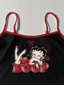 Betty Boop x SHEIN 女士字母和卡通人物印花修身吊带背心 - 白色 - 查看 3