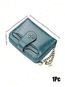 Muroi Mono 1Pc Zipper Coin Purse, Retro Oil-Wax Leather With Clover Chain Charm, Multi Card Slots, Lightweight Storage For Daily Errands. - Multicolor - View 16