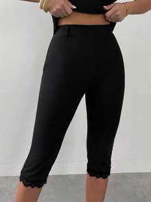 Firerie Women's Elegant Casual Sexy Spring Summer All Season Solid Black High Waist Leggings, Knitted Waist-Cinching Slim Fit Fashionable Versatile Night - Black - View 6