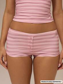 MUSERA Shorts mini ajustados con detalle de botón a rayas, Bottom de conjunto, lindos y sexys, para uso diario y noche, pijamas y lencería esencial - Rosa - Ver 1