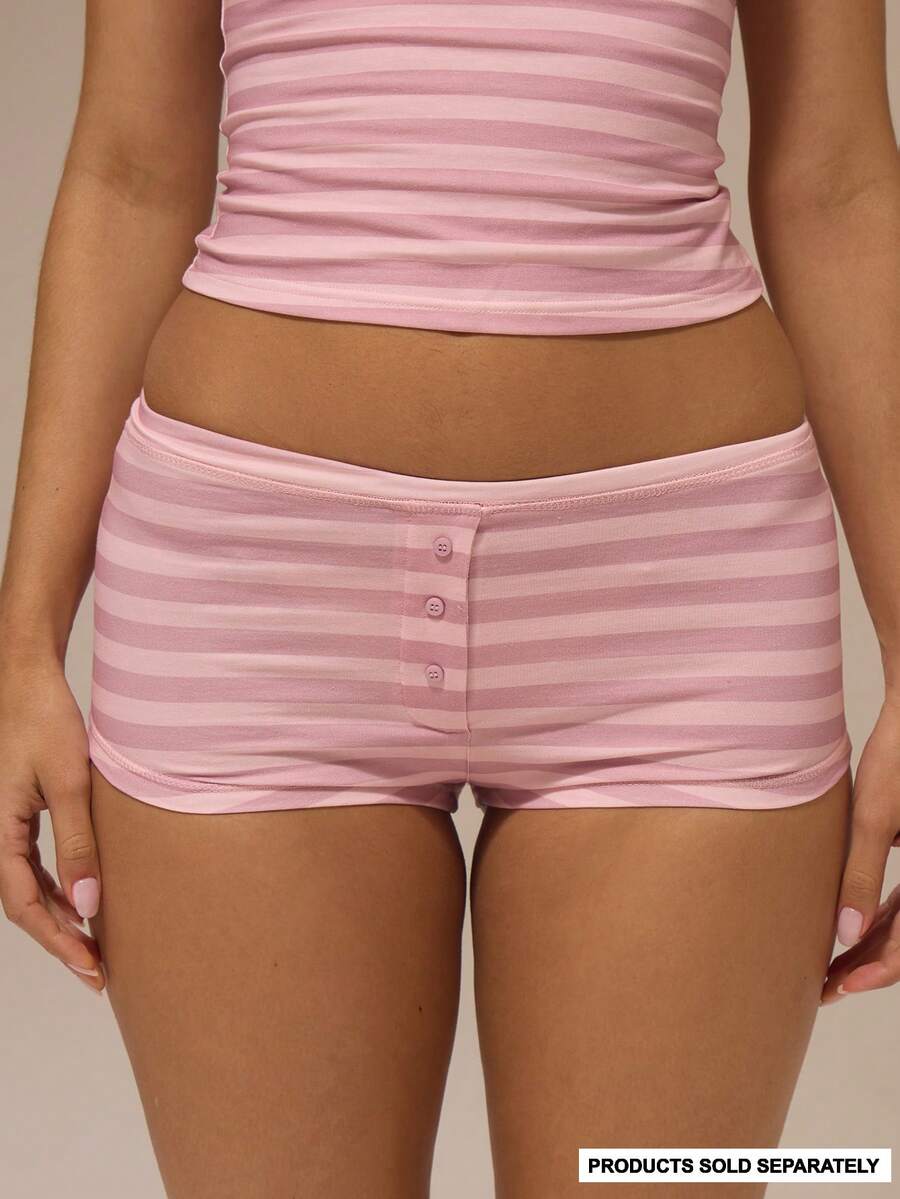 MUSERA Shorts mini ajustados con detalle de botón a rayas, Bottom de conjunto, lindos y sexys, para uso diario y noche, pijamas y lencería esencial - Rosa - Ver 1