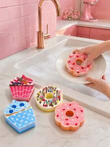 Zazumi 4Pcs/8Pcs Donut Shaped Dish Washing Sponge, Soft Porous Foam With Round Ring Silhouette, Rich Foam Generating, Water Absorbent And Fast Drying Surface Cleaner, Kitchen Scrub Pad For Tableware Pot Pan Daily Cleaning Tasks - multicolor - View 1