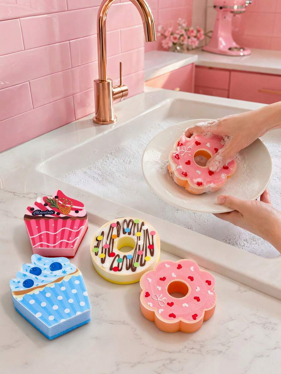Zazumi 4Pcs/8Pcs Donut Shaped Dish Washing Sponge, Soft Porous Foam With Round Ring Silhouette, Rich Foam Generating, Water Absorbent And Fast Drying Surface Cleaner, Kitchen Scrub Pad For Tableware Pot Pan Daily Cleaning Tasks - multicolor - View 1