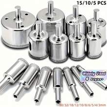 5/10/15Pcs Diamond Coated Drill Bits Set High Speed Steel Hole Saw Cutter Kit Durable Power Tool For Glass Ceramic Porcelain Marble Tile Drilling Hole Cutter Set 3mm To 50mm Precision Cutting Smooth Edges Wear ResistantFor DIY Home Improvement Repair - multicolor - View 1