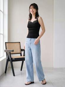 Yumoku 褶饰蕾丝拼接二合一吊带背心，休闲度假优雅户外穿搭背心，女士黑色蕾丝吊带背心，可爱黑色上衣，黑色紧身胸衣上衣，黑色 Y2k 上衣 - 黑色 - 查看 4