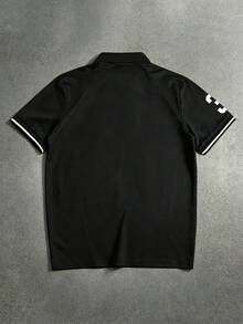 STYNVO 男士字母騎士印花休閒日常短袖 Polo 衫 - 黑色 - 查看 2