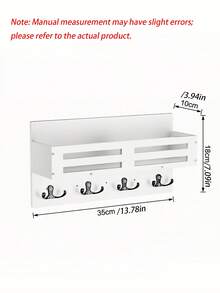 1pc Multi-Functional Wall-Mounted Storage Rack For Living Room, Multi-Layer Wall Hanging Home Organizer, Entryway Key Holder - White - View 3