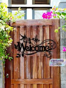 1PC Modern Iron Welcome Sign Hanger Durable Indoor Outdoor Decor With Branch Bird Silhouette Pattern Rustproof Elegant Handmade Art Piece For Living Room Kitchen Garden Office Front Door Home Decoration Gift - Black - View 1