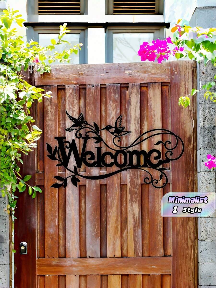 1PC Modern Iron Welcome Sign Hanger Durable Indoor Outdoor Decor With Branch Bird Silhouette Pattern Rustproof Elegant Handmade Art Piece For Living Room Kitchen Garden Office Front Door Home Decoration Gift - Black - View 1