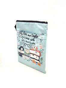 1PC Waterproof Washable Zippered Durable Portable Protective Fits Multiple Books Blue Cat Print Book Sleeve Cover Pouch For Students Teachers Book Lovers School Office Travel Reusable Gift Back To School - multicolor - View 3