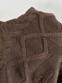 Autumina Vintage Casual Argyle Knit Dark Brown Sweater 2 Pieces Set Brunch Autumn - Coffee Brown - View 5