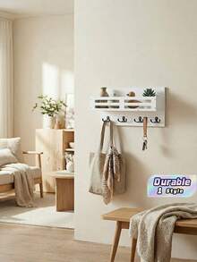 1pc Multi-Functional Wall-Mounted Storage Rack For Living Room, Multi-Layer Wall Hanging Home Organizer, Entryway Key Holder - White - View 1