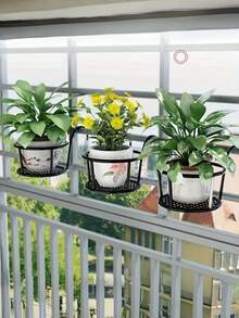 1件裝黑色鍛鐵掛式花盆支架附掛鉤，耐用防鏽承重穩固，易安裝金屬植物籃架，適用陽台、露台、圍欄、花園牆面裝飾 - A - 查看 3