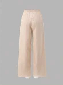 SHEIN Sparklyn Teen Girls Straight Classic Casual Pants, Spring/Autumn, Double-Layer Waistband, Simple And Comfortable Sweatshirt Fabric, Summer, Minimalist, Solid - Apricot - View 2