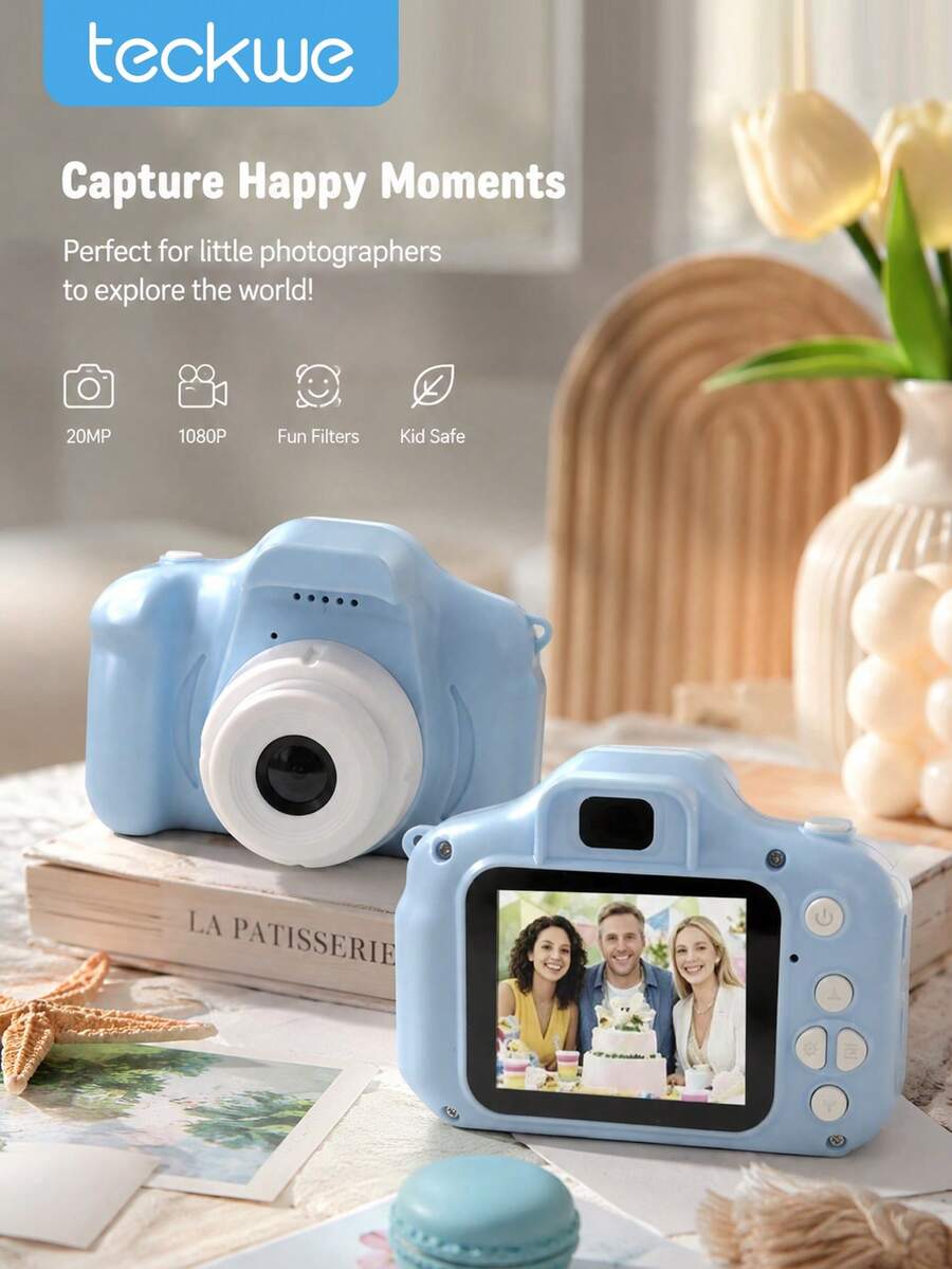 Teckwe 1080P High-Definition Digital Camera, 2-Inch IPS Display, Frame Recording Function, Cute And Portable, Ideal Gift For New Year, Birthday Or Festival Photography; Does Not Include Memory Card And USB Charging Cable, With A Built-In 400mAh Battery. - View 1